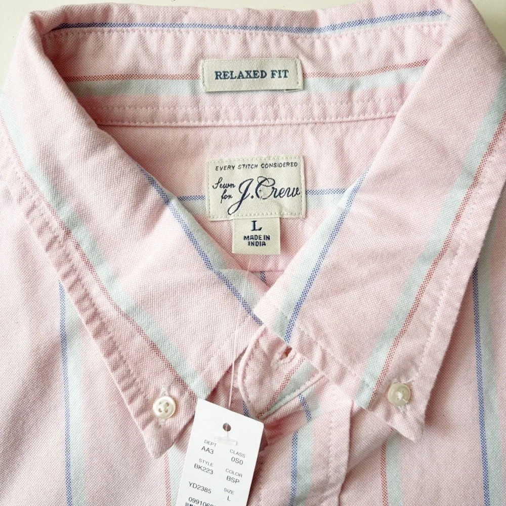 J. Crew Men’s Oxford Stripe Button Down Shirt Size Large New Pink Relaxed Fit